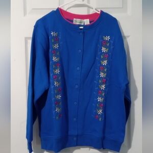Vibrant Blue Floral Embroidered Cardigan